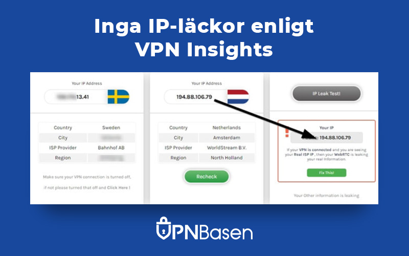 Inga IP lackor enligt VPN insights
