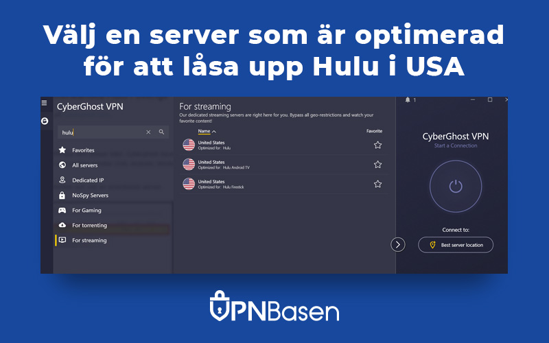 Valj en server som ar optimerad for att lasa uipp Hulu i USA
