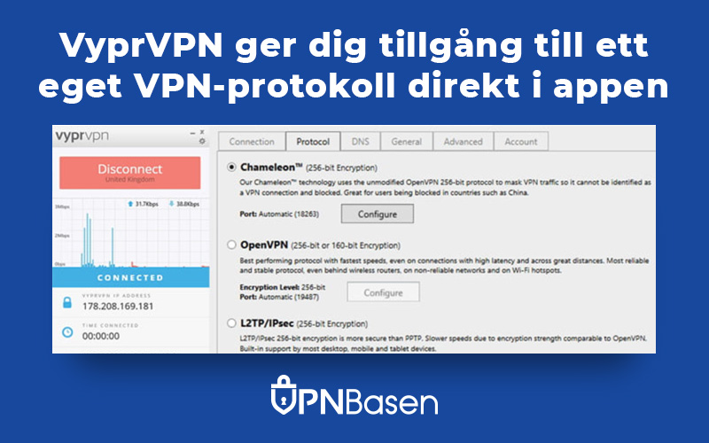 VyprVPN ger dig tillgang till ett eget VPN protokoll direkt i Appen