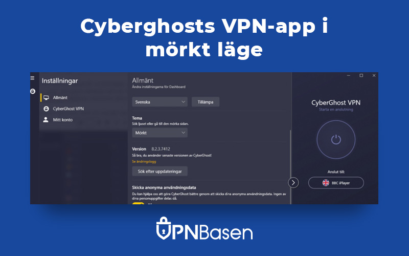 Cyberghosts VPN app i morkt lage