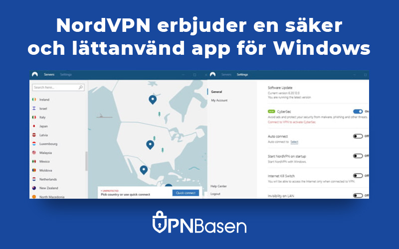 NordVPN erbjuder en saker och lattanvand app for Windows