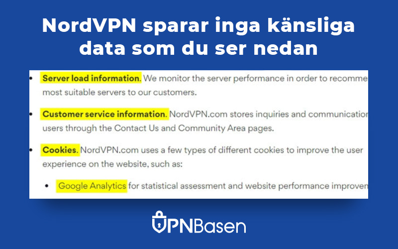NordVPN sparar inga kansliga data