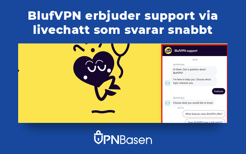 BlufVPN erbjuder support via livechatt