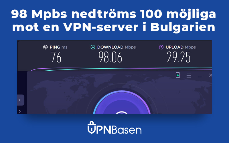 Hastighetstest for en VPN mot en server i Bulgarien